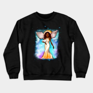 Angel with dove - Black angel of peace  ! with Afro hair, green eyes, Cherry pink lips and dark brown skin. Hair love ! Crewneck Sweatshirt